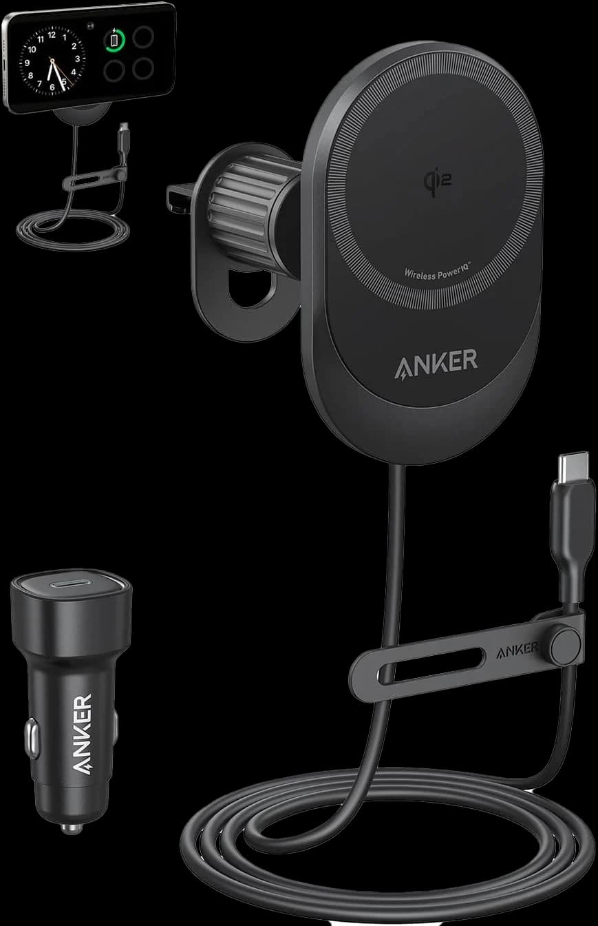 حامل سيارة مغناطيسي Anker مع شاحن لاسلكي وشاحن سيارة
